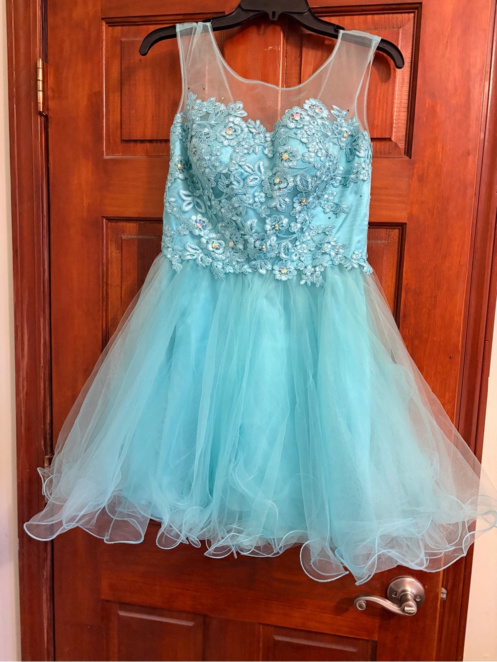 Junior’s' Aqua Lace & Tulle Party Dress